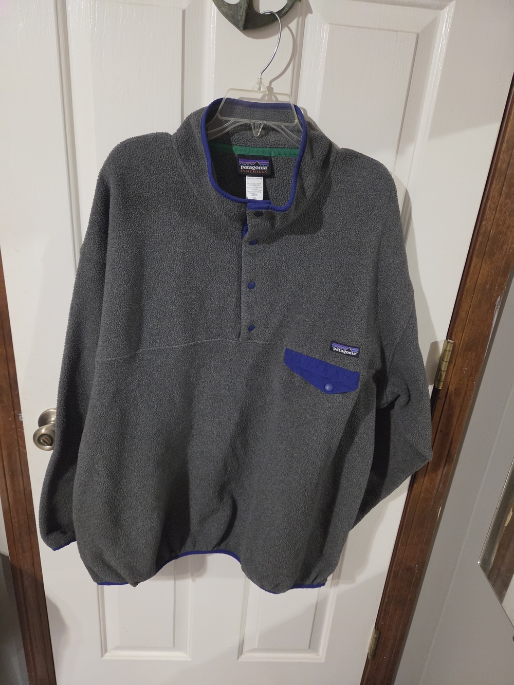 Patagonia Gray Fleece Pullover with Blue Trim